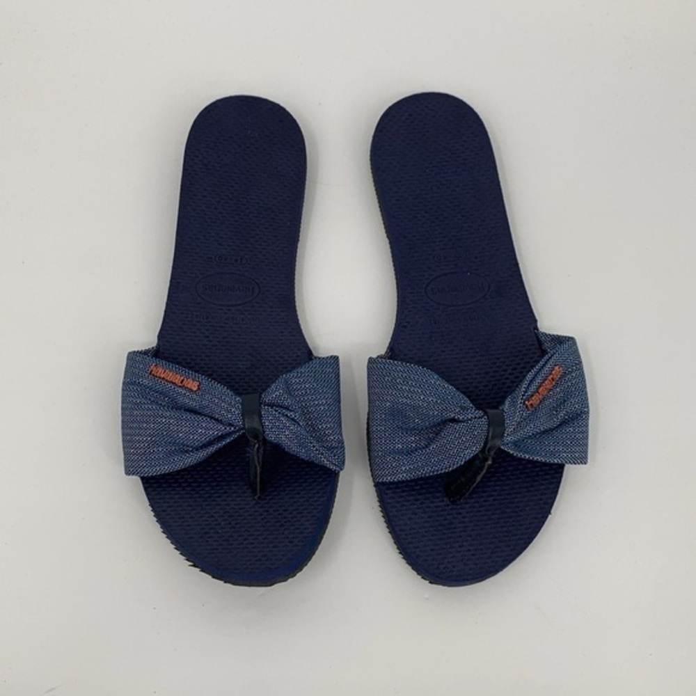 Blue Bow Slide Sandals